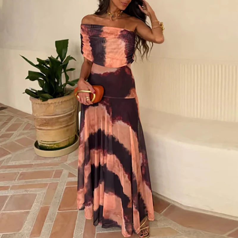 Vestido largo elegante para mujer, sin tirantes