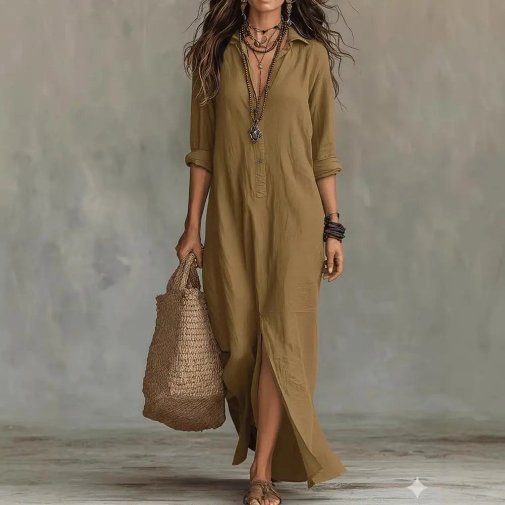 Vestido Largo Casual con Solapa