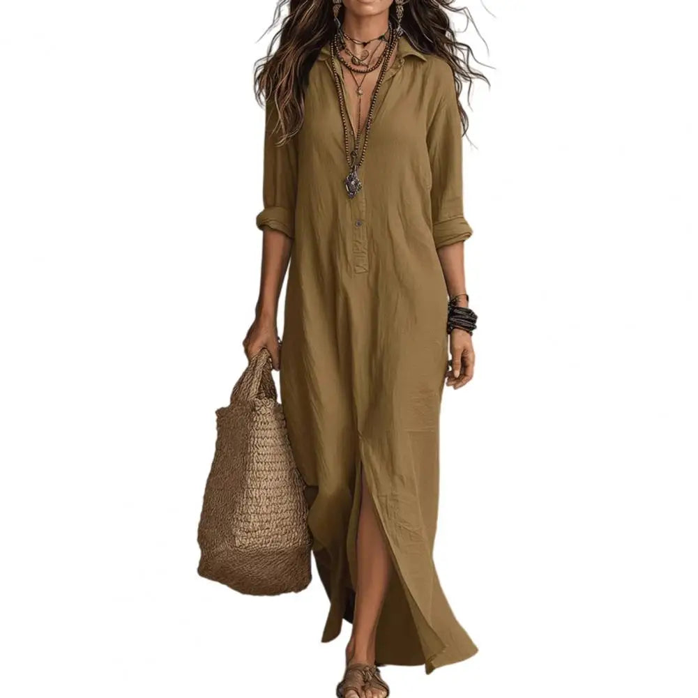 Vestido Largo Casual con Solapa