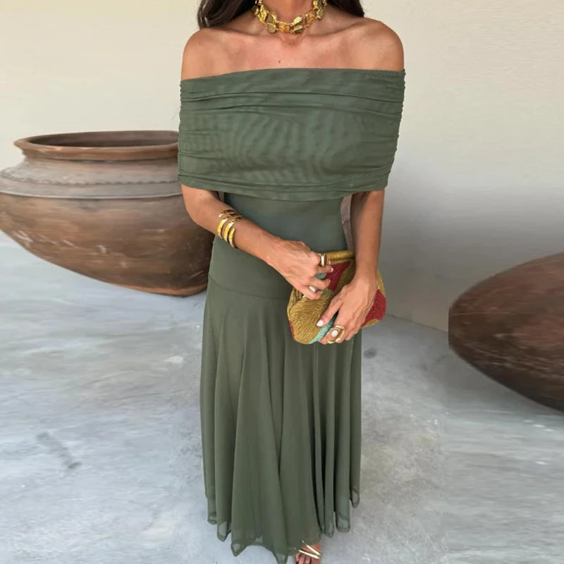Vestido largo elegante para mujer, sin tirantes