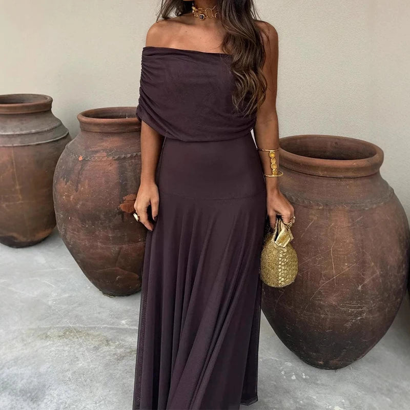 Vestido largo elegante para mujer, sin tirantes