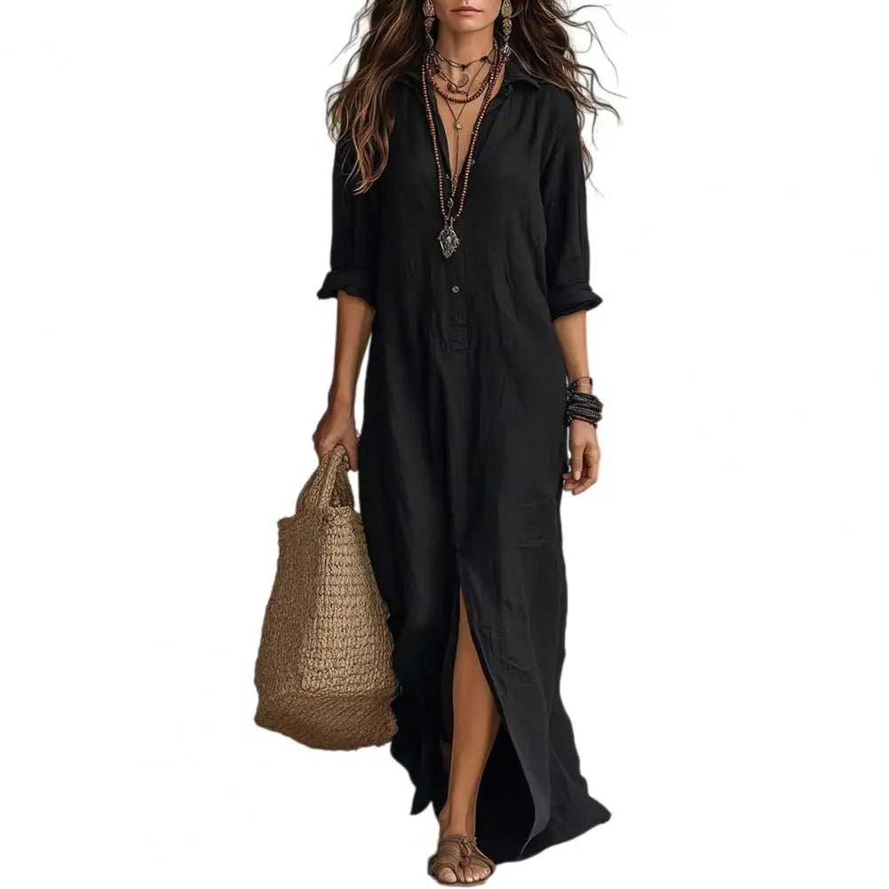 Vestido Largo Casual con Solapa
