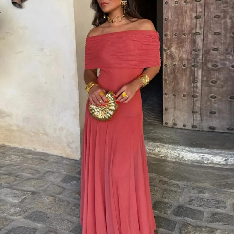 Vestido largo elegante para mujer, sin tirantes