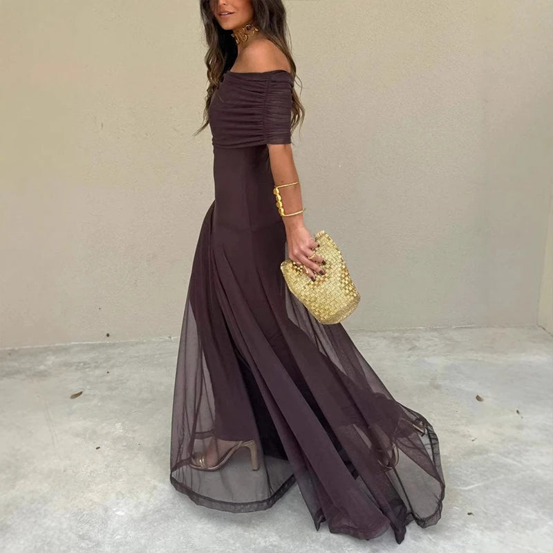 Vestido largo elegante para mujer, sin tirantes